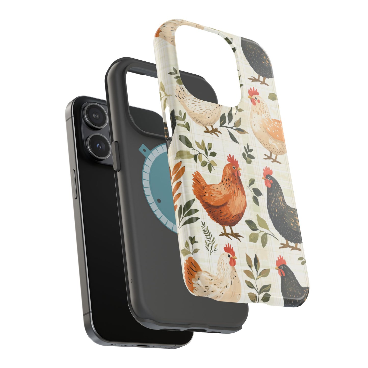 MagSafe iPhone Case: Vintage Chicken Farmhouse Case – Rustic Leaves Design