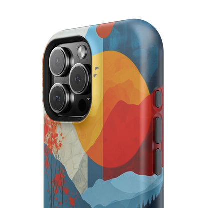 Abstract Autumn Landscape MagSafe iPhone Case – Bold Colorful Sunset Design, Dual-Layer Protection