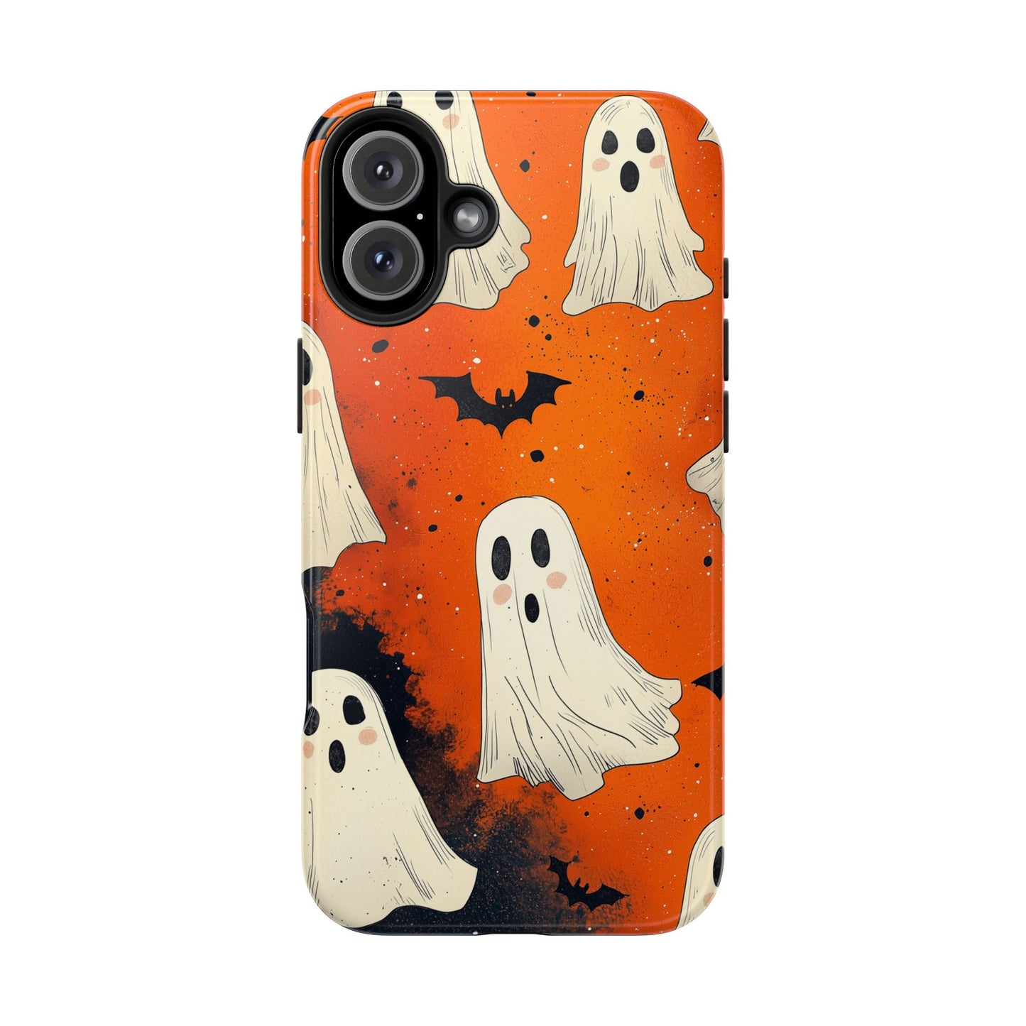 Spooky Ghosts & Bats iPhone Case – Vibrant Orange Halloween Design