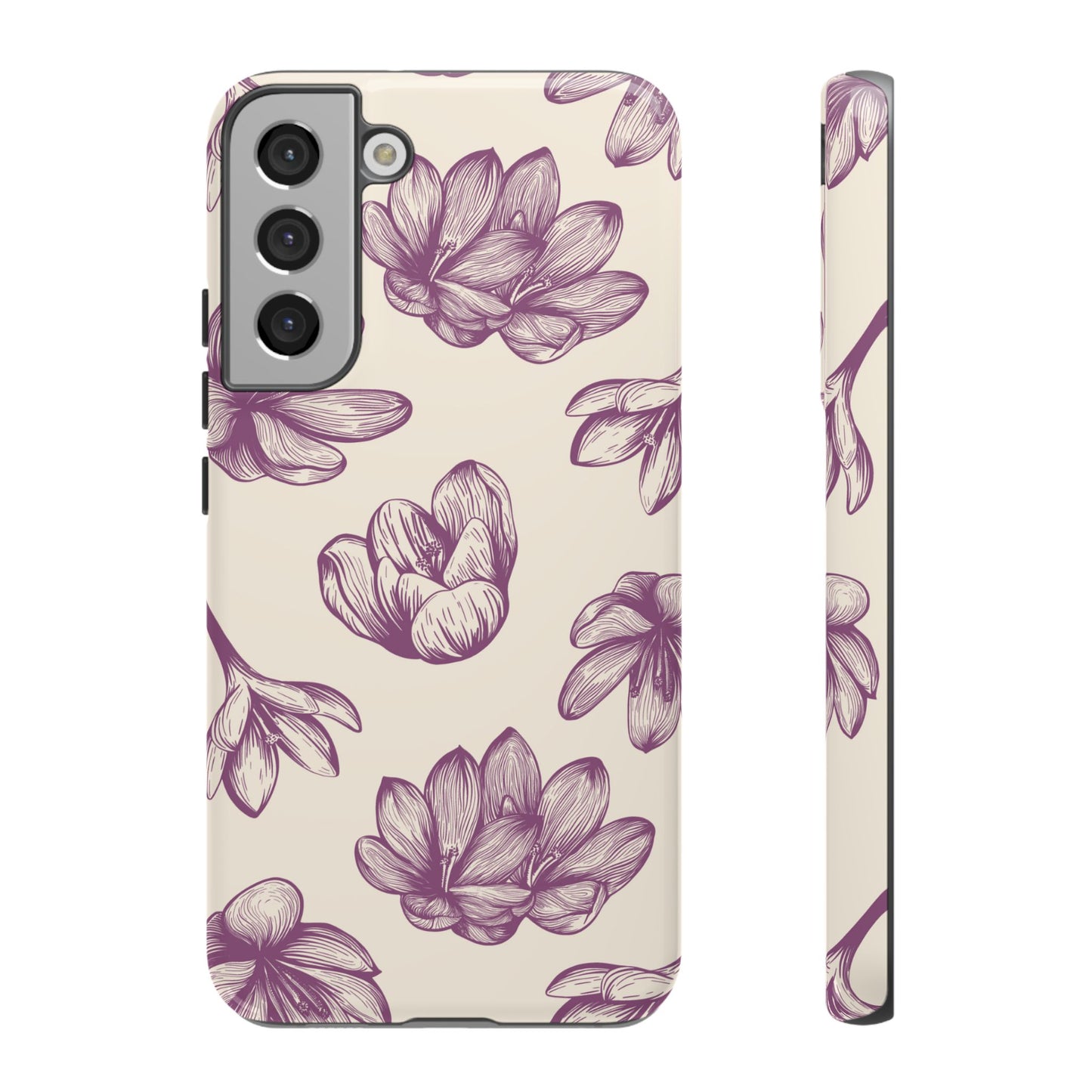 Vintage Botanical Floral Tough Samsung Galaxy Case – Hand - Drawn Purple Flowers, Shockproof Design - BOGO Cases