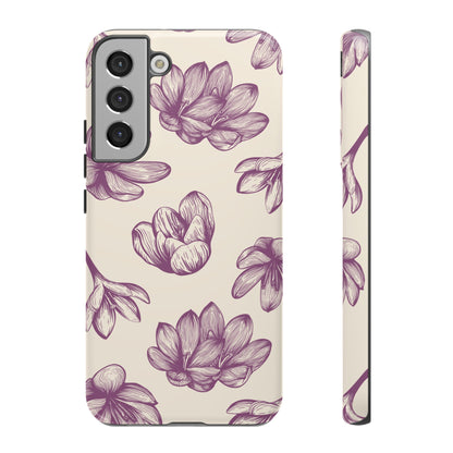 Vintage Botanical Floral Tough Samsung Galaxy Case – Hand - Drawn Purple Flowers, Shockproof Design - BOGO Cases