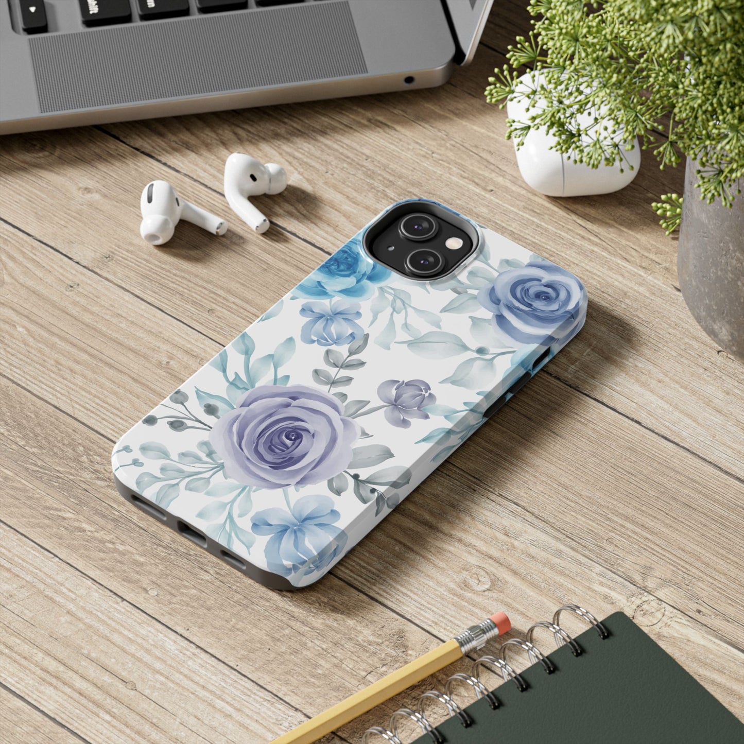 Elegant Blue & Violet Roses iPhone Case – Luxurious Floral Design for Chic Device Protection