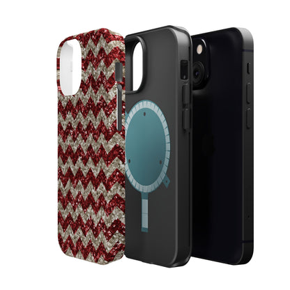 Sparkling Red & White Chevron – Glitter Illusion MagSafe iPhone Case