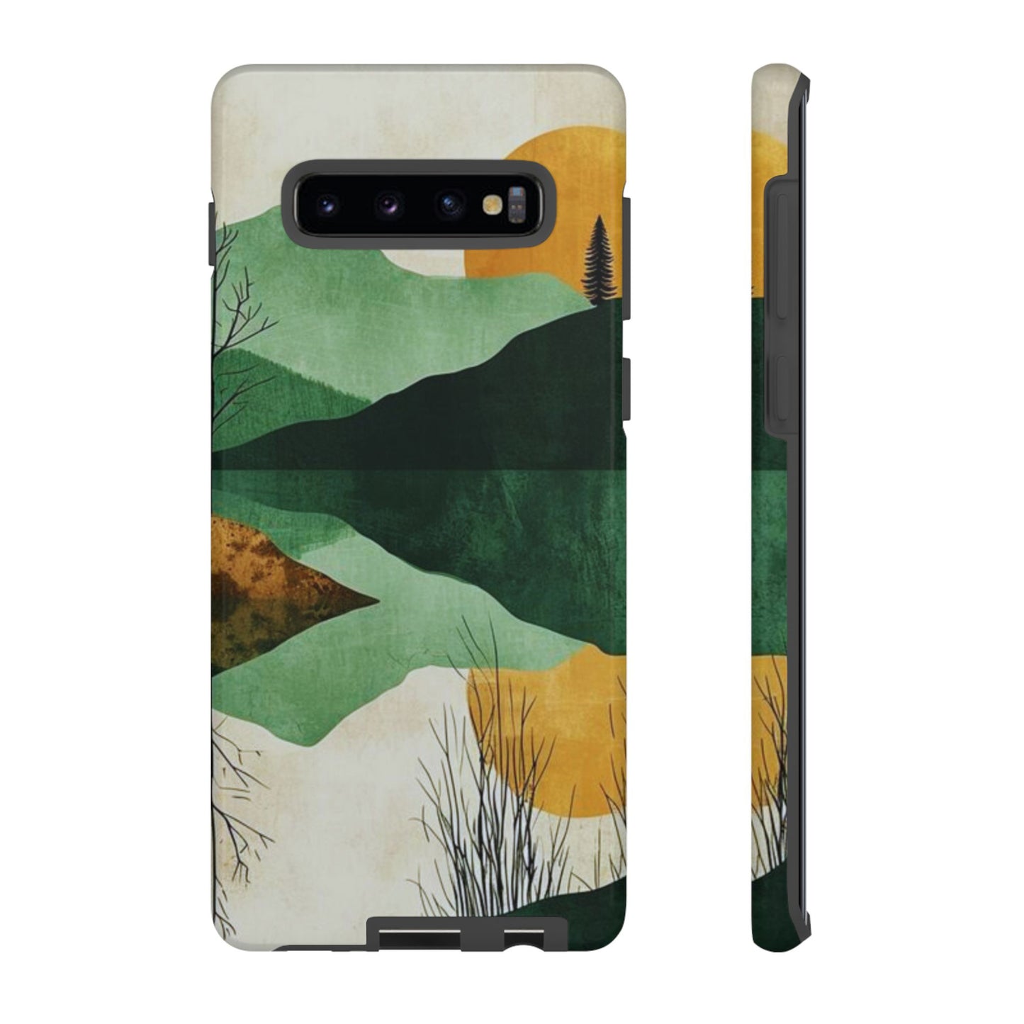 Retro Mountain Sunrise Samsung Galaxy Case – Minimalist Landscape Design, Dual-Layer Protection