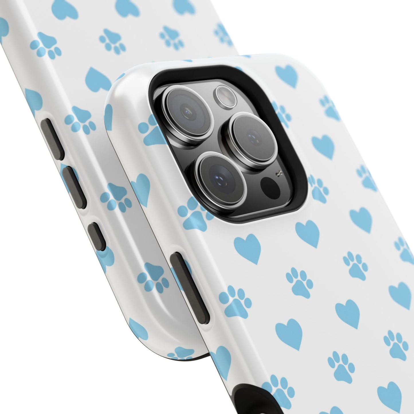 Blue Paw Prints & Hearts – MagSafe iPhone Case with Adorable Pet-Lover Design