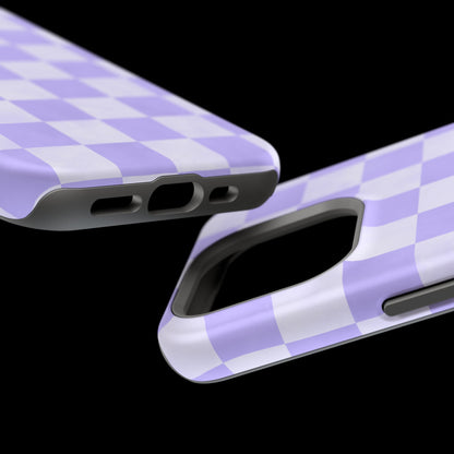 Lavender Checkerboard MagSafe iPhone Case – Shockproof, Smooth Matte Finish, Dual-Layer Design