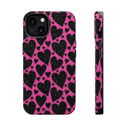 Pink Glitter Hearts MagSafe iPhone Case