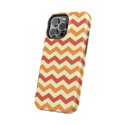 Warm Sunset Chevron – Orange, Red & Cream Geometric MagSafe iPhone Case