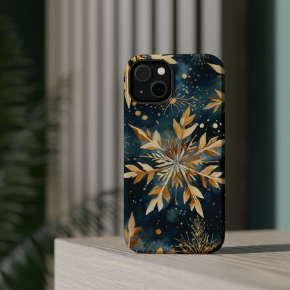 Gold Floral Snowflakes on Midnight Blue - MagSafe iPhone Series Case