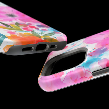 Color Splash Pink & Orange Watercolor Floral - MagSafe iPhone Case