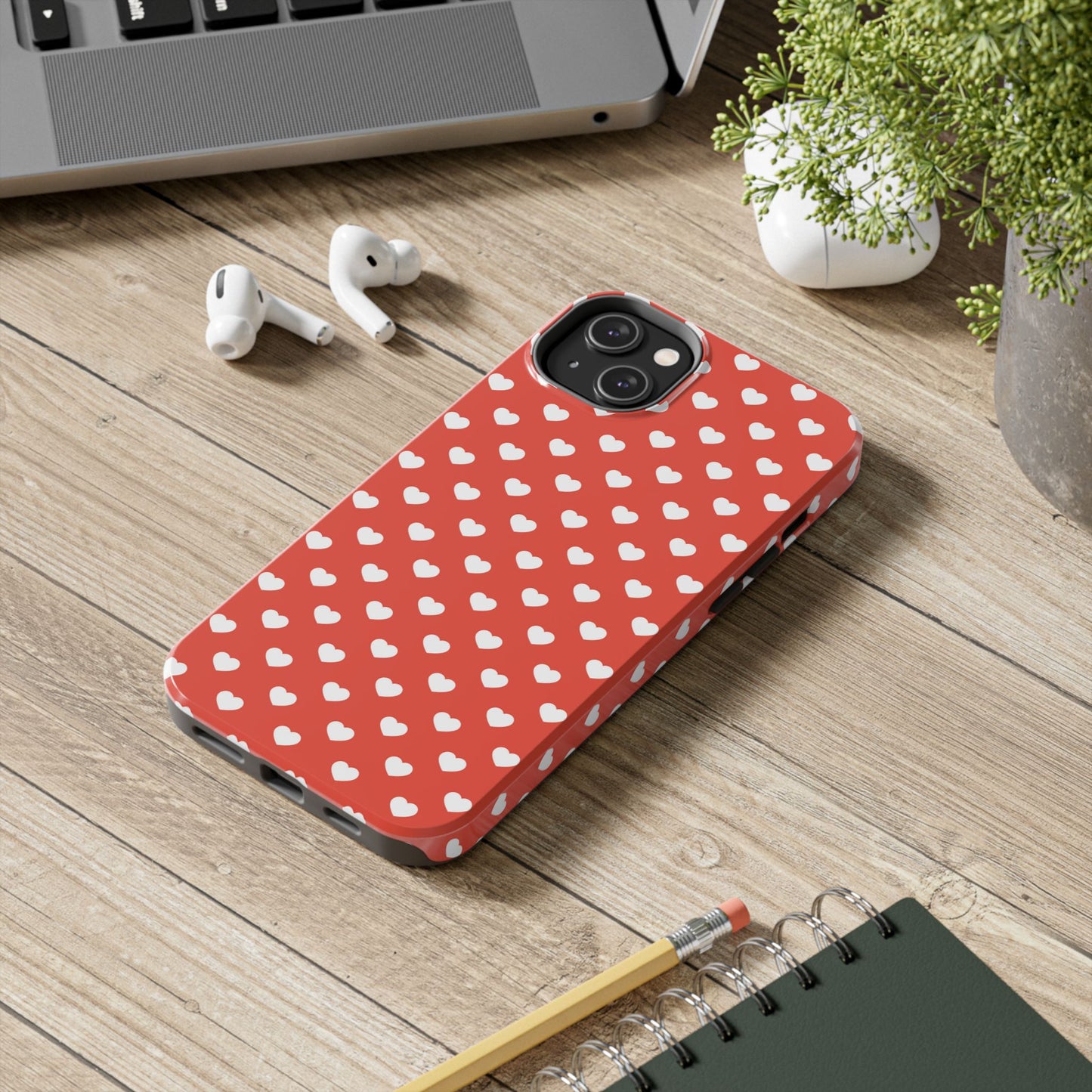 White Hearts on Red iPhone Case