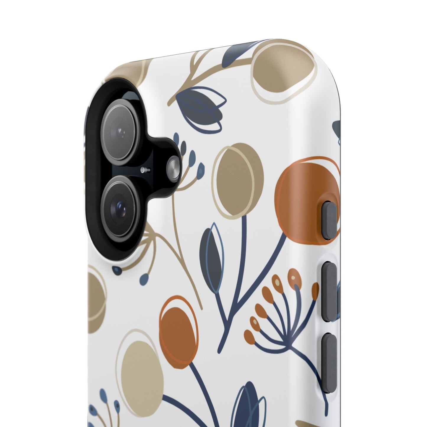 Modern Botanical Berries Tough MagSafe iPhone Case – Earthy Tones & Navy Accents, Shock-Resistant