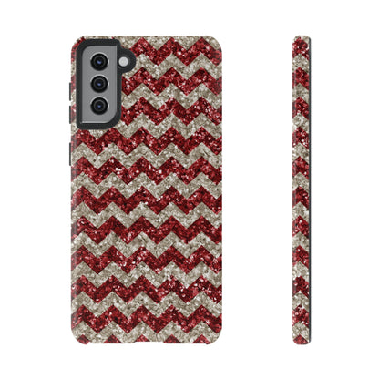 Sparkling Red & White Chevron – Glitter Illusion MagSafe iPhone Case