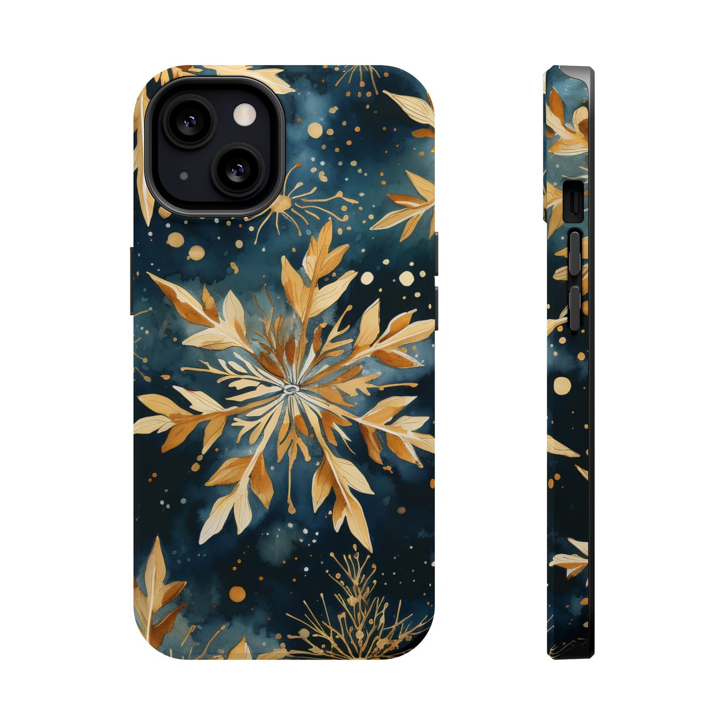 Gold Floral Snowflakes on Midnight Blue - MagSafe iPhone Series Case