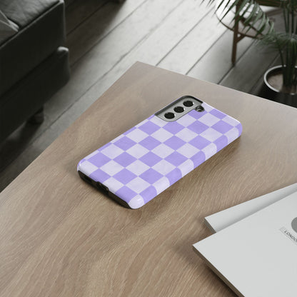 Lavender Checkerboard Samsung Galaxy Case – Shockproof, Smooth Matte Finish, Dual-Layer Design