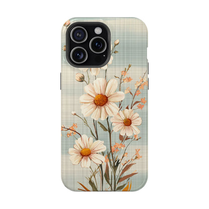 Pastel Green Daisy MagSafe iPhone Case - Floral Plaid Protective Cover