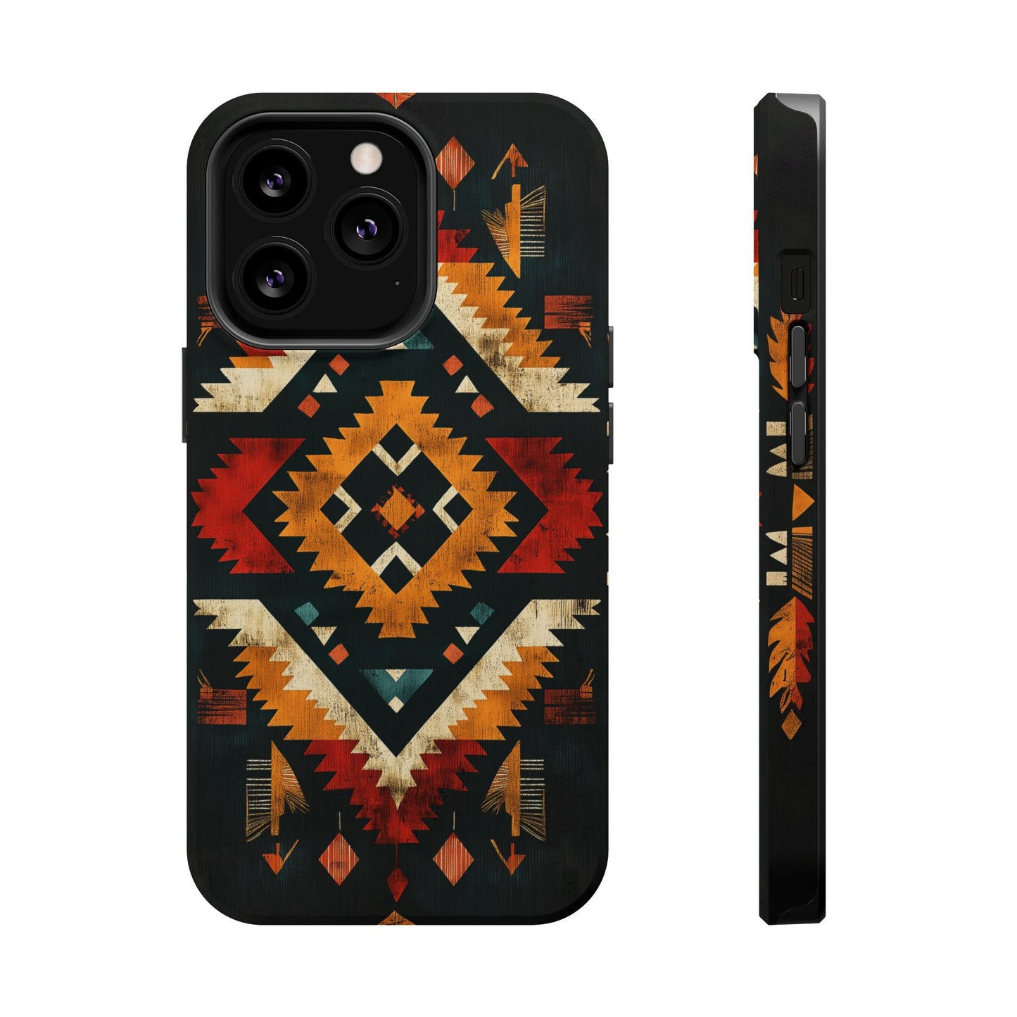 Southwestern Tribal Diamond Tough MagSafe iPhone Case – Bold Geometric Pattern, Dual-Layer Protection