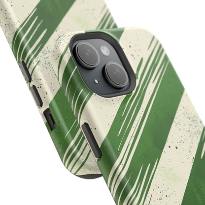 Green Stripes MagSafe iPhone Case – Bold Diagonal Brushstroke Design