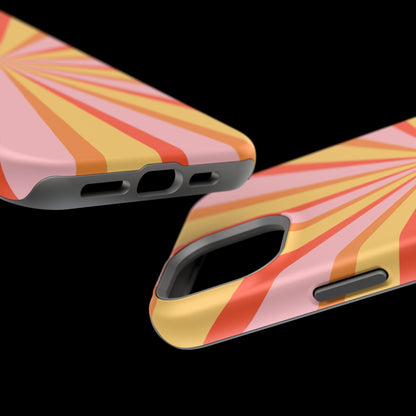 Bold Retro Sunburst MagSafe iPhone Case – Vibrant 70s-Inspired Rays in Orange, Pink, and Yellow