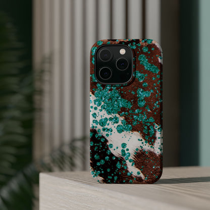 Teal Glitter Cowhide - MagSafe iPhone Series Case