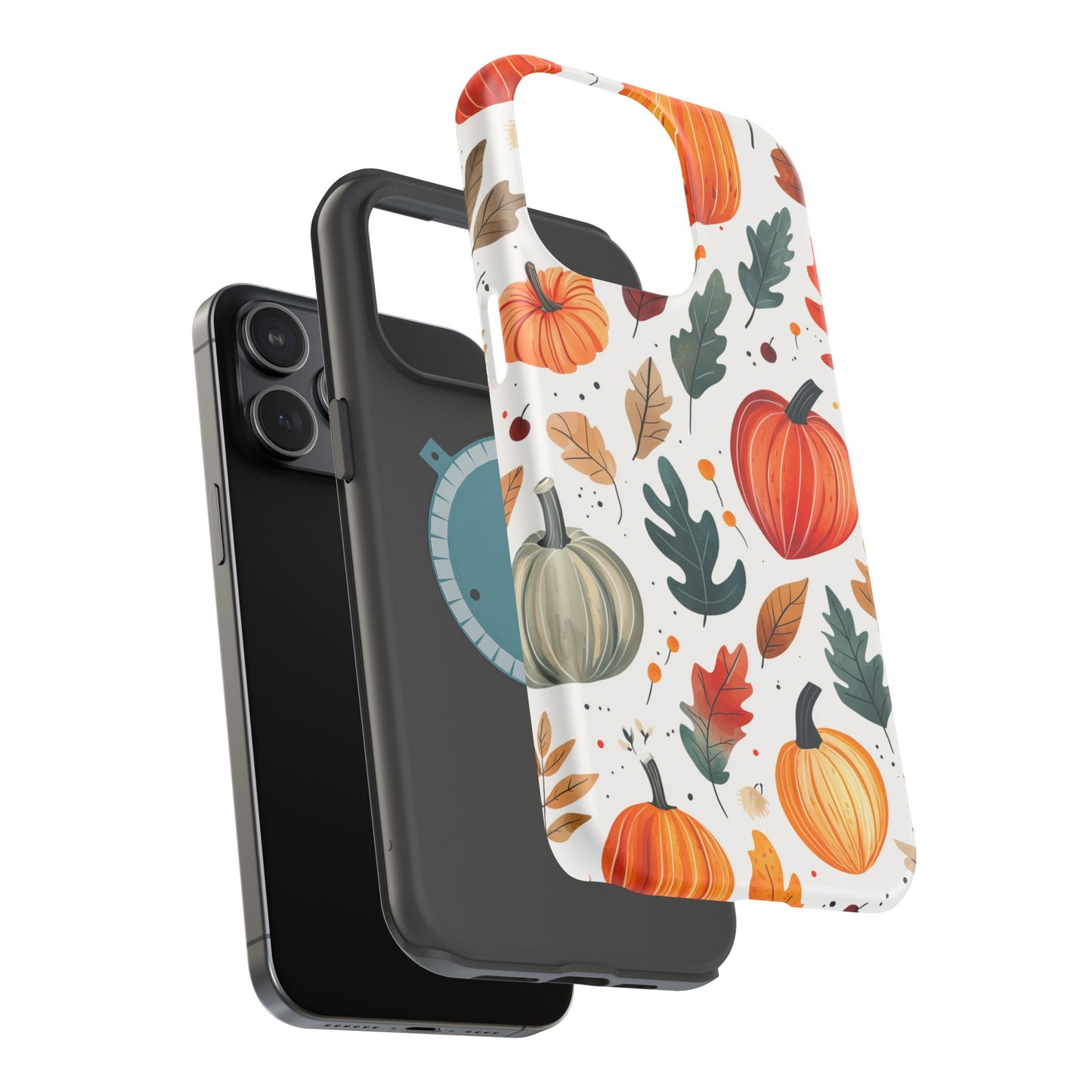 Autumn Harvest MagSafe iPhone Case - Pumpkin and Fall Leaf Design