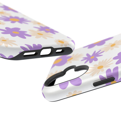 Retro Daisy Flower MagSafe iPhone Case – Pastel Purple & Cream Floral Design with Matte Finish