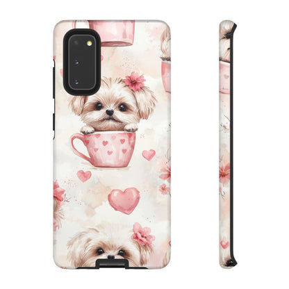 Floral Puppy in Teacup Samsung Galaxy  Case – Cute Pink Flower Design, Tough Dual-Layer Protection