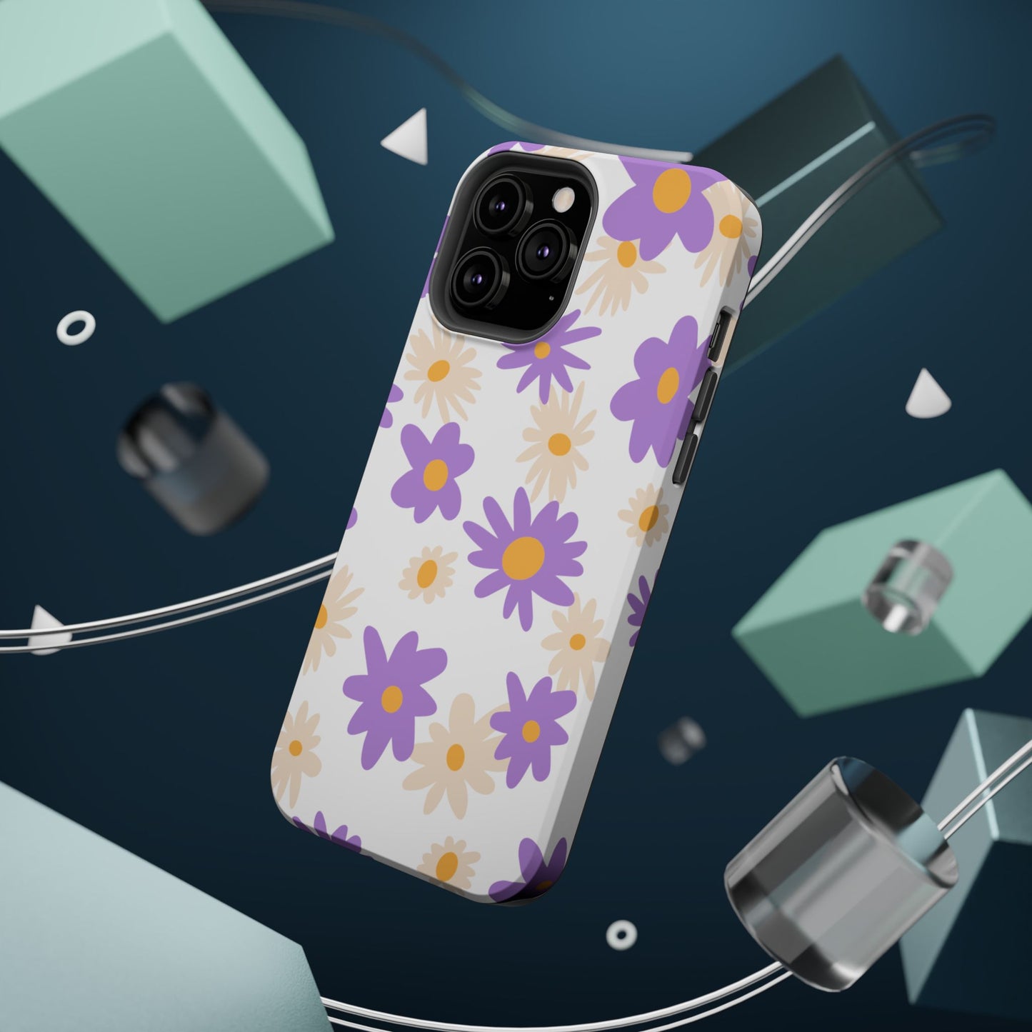 Retro Daisy Flower MagSafe iPhone Case – Pastel Purple & Cream Floral Design with Matte Finish