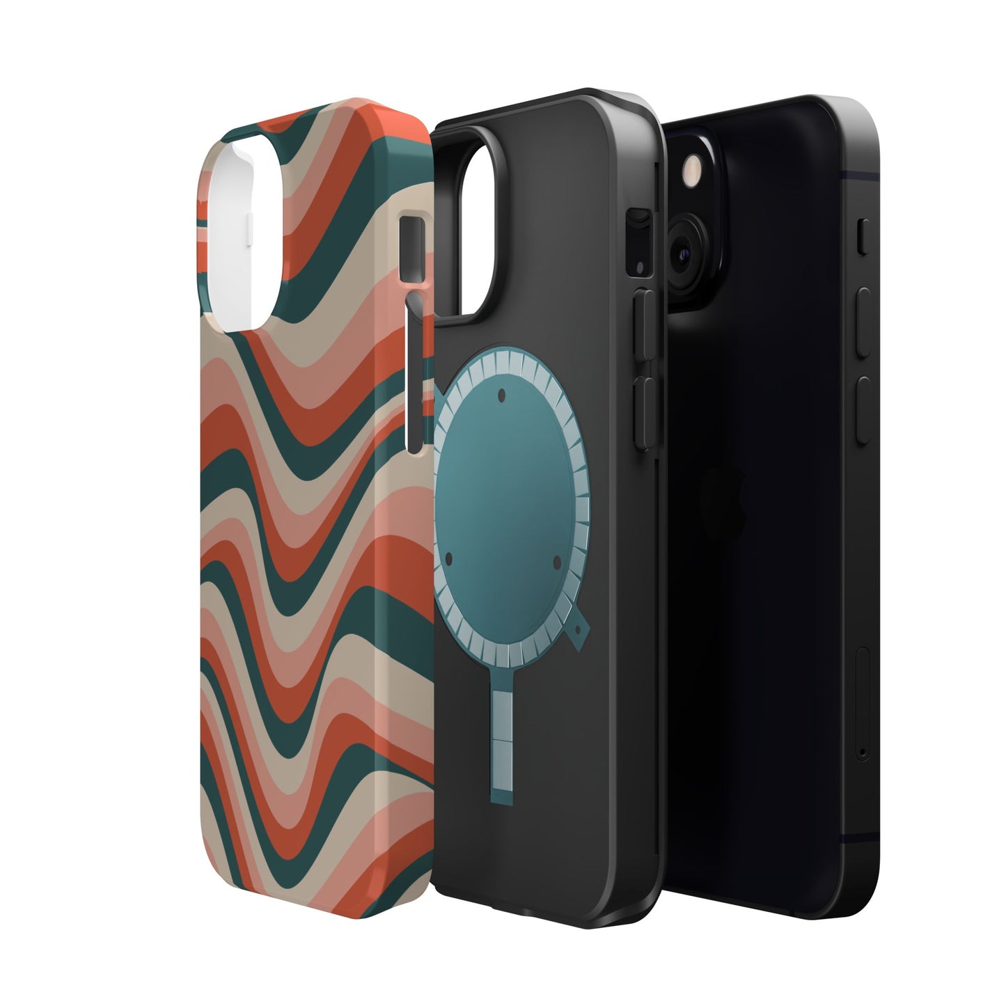 Groovy Waves MagSafe iPhone Case – Retro 70s-Inspired Stripes in Coral, Cream, and Teal