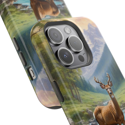 Alpine Serenity – Stag in Mountain Bliss MagSafe iPhone Cases