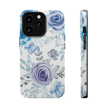 Elegant Blue & Violet Roses MagSafe Case – Artistic Floral Protection with Magnetic Charging Compatibility