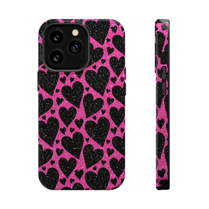 Pink Glitter Hearts MagSafe iPhone Case