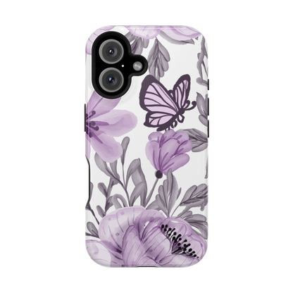 Lavender Bloom Butterfly MagSafe iPhone Case – Delicate Floral Design with Watercolor Details