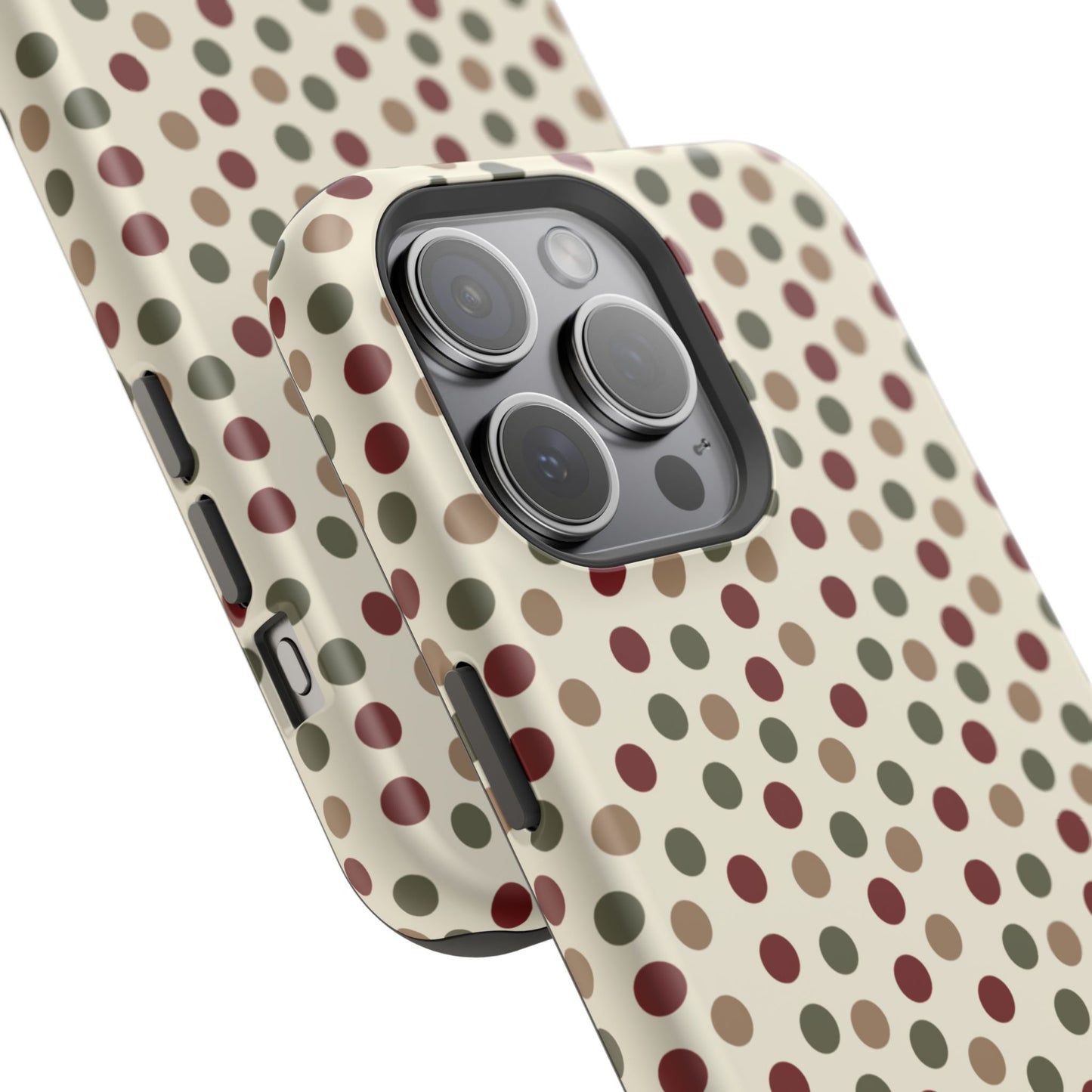 Festive Red & Green Polka Dots on Cream – MagSafe iPhone Case