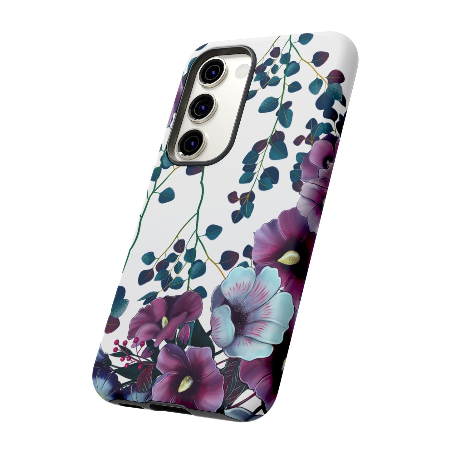 Moody Purple & Teal Floral Samsung Galaxy Series Case – Elegant Botanical Design