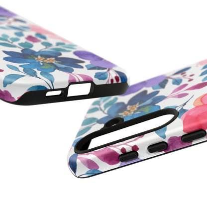 Mystic Bloom – Samsung Galaxy Case with Blue & Pink Watercolor Florals