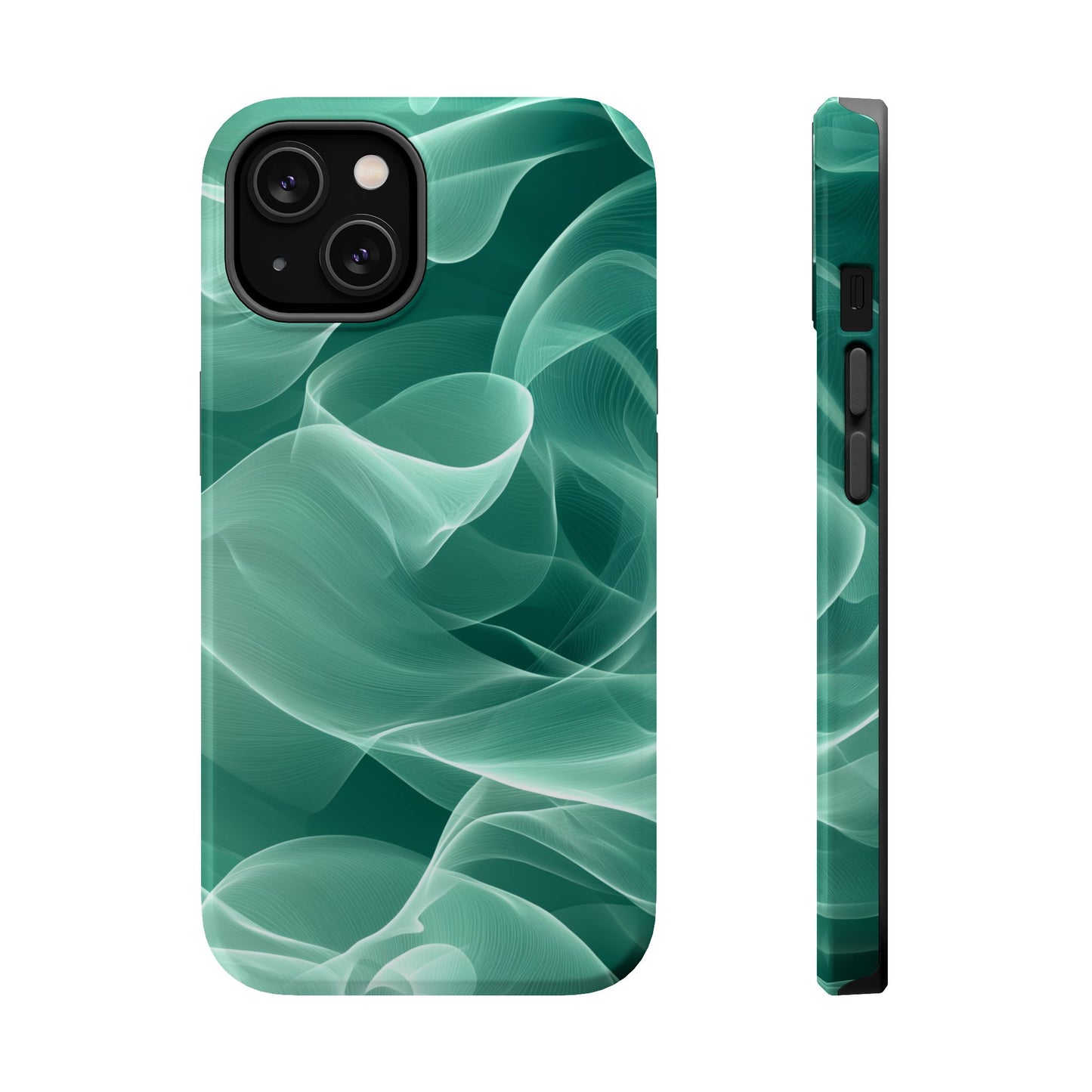 Emerald Flow MagSafe iPhone Case – Translucent Green Fabric-Inspired Design