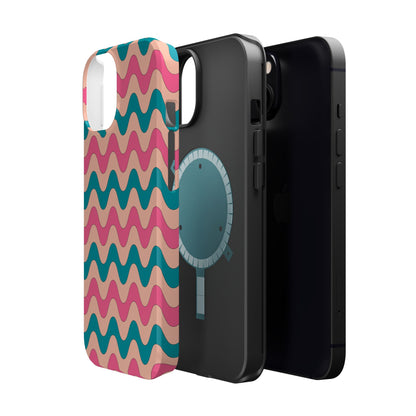 Retro Waves Pattern MagSafe iPhone Case – Shockproof Design with Dual-Layer Protection