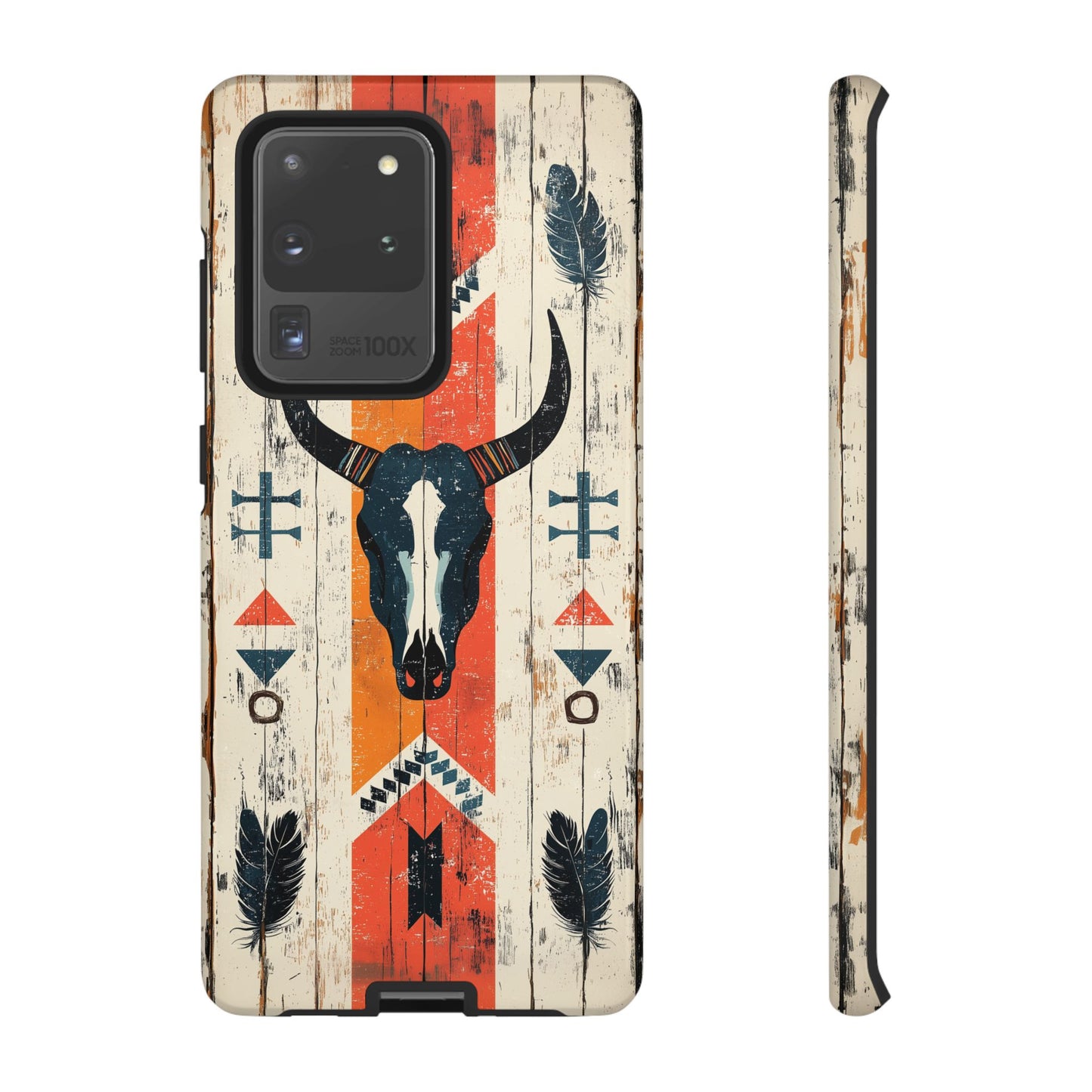 Rustic Western Bull Skull Tough Samsung Galaxy Case – Distressed Wood Design, Dual - Layer Protection - BOGO Cases