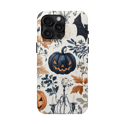 Vintage Halloween iPhone Case – Dark Jack-o'-Lanterns, Bats, and Autumn Leaves Design