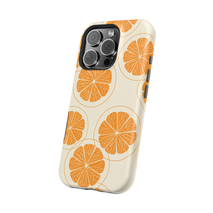 Citrus Burst Pattern Tough MagSafe iPhone Case – Bold Orange Design, Shockproof Protection