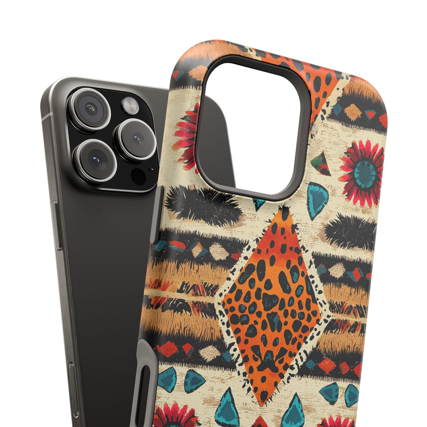 Wild Boho Leopard Print & Floral Tough MagSafe iPhone Case – Eclectic Tribal Design, Dual-Layer Protection