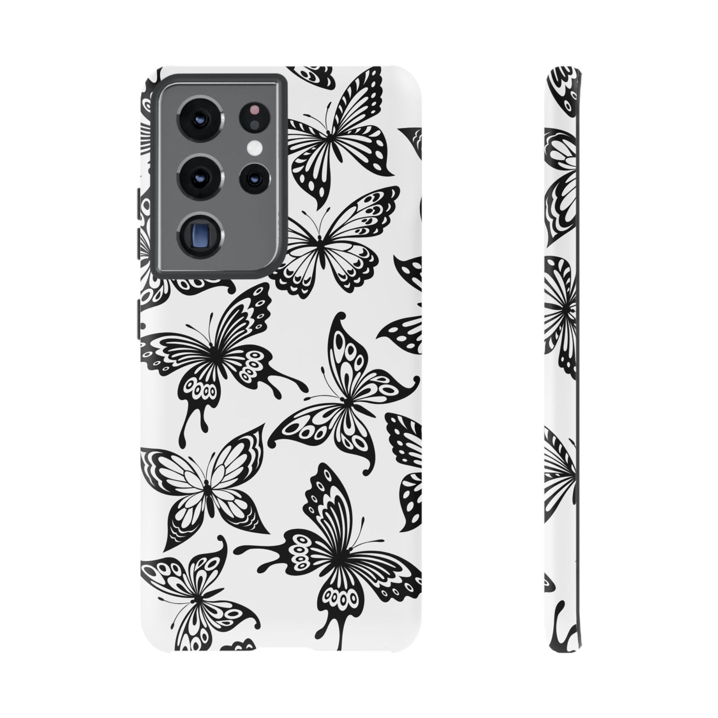 Monochrome Butterfly Pattern Samsung Galaxy  Case – Dual-Layer Protection with Matte Finish