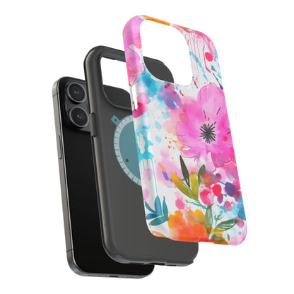 Color Splash Pink & Orange Watercolor Floral - MagSafe iPhone Case