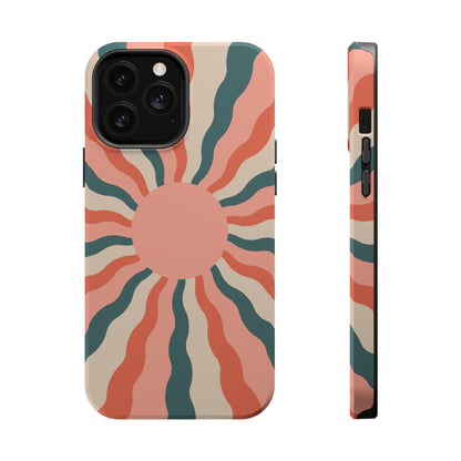 Retro Sunburst MagSafe iPhone Case – Bold 70s-Inspired Waves in Coral, Teal, and Cream