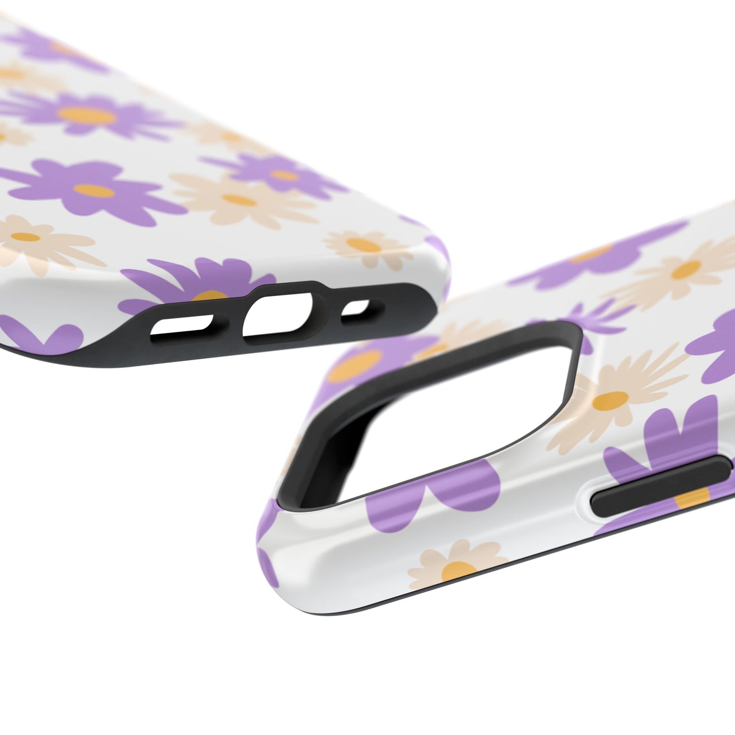 Retro Daisy Flower MagSafe iPhone Case – Pastel Purple & Cream Floral Design with Matte Finish