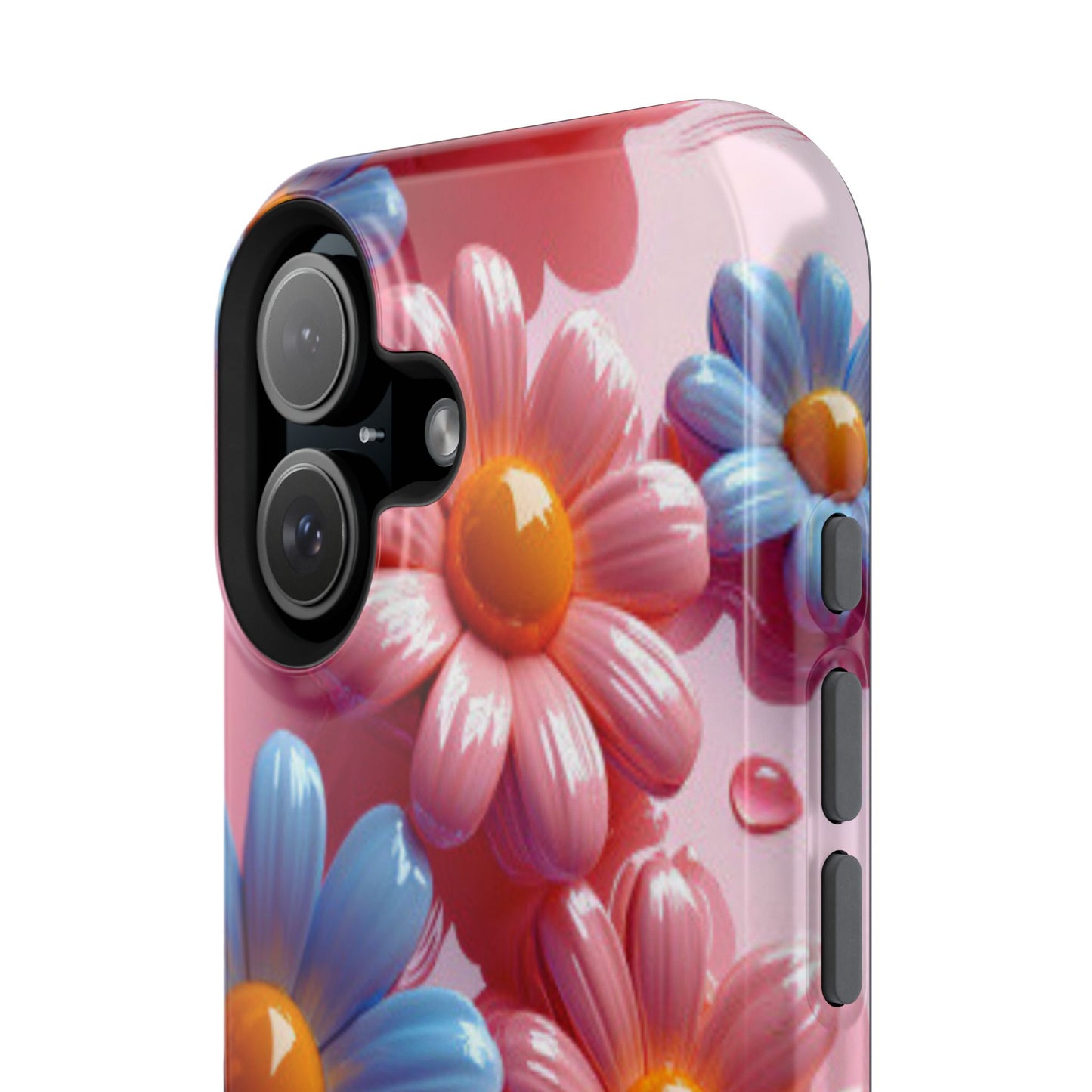 Pastel Daisy 3D MagSafe iPhone Case – Glossy Pink and Blue Floral Design, Full Protection