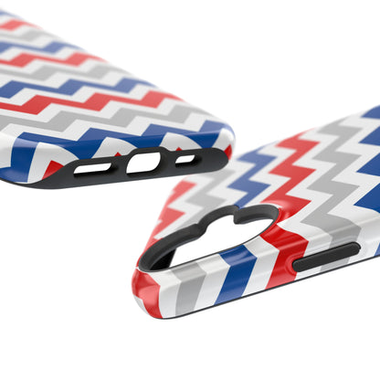 Patriotic Red, White & Blue Chevron – MagSafe Compatible iPhone Case