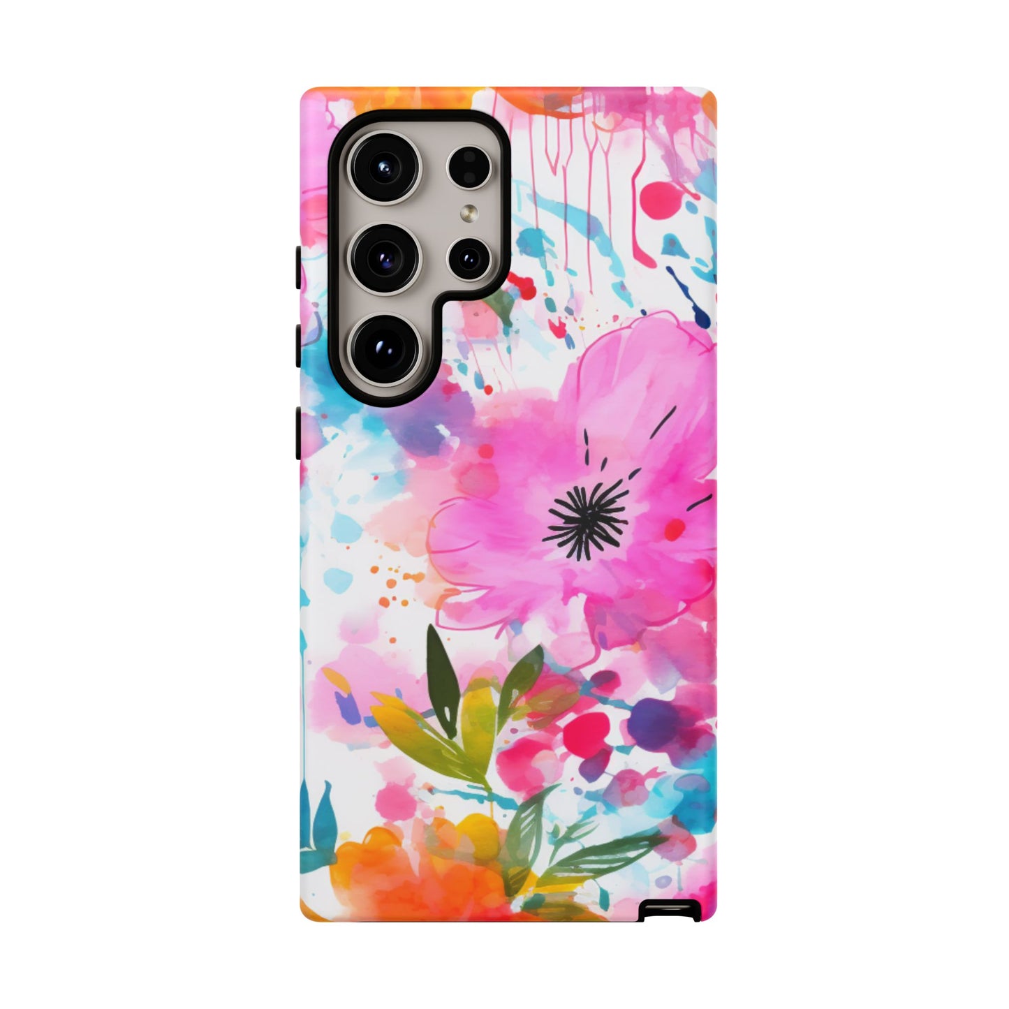 Color Splash Pink & Orange Watercolor Floral - Samsung Galaxy Case