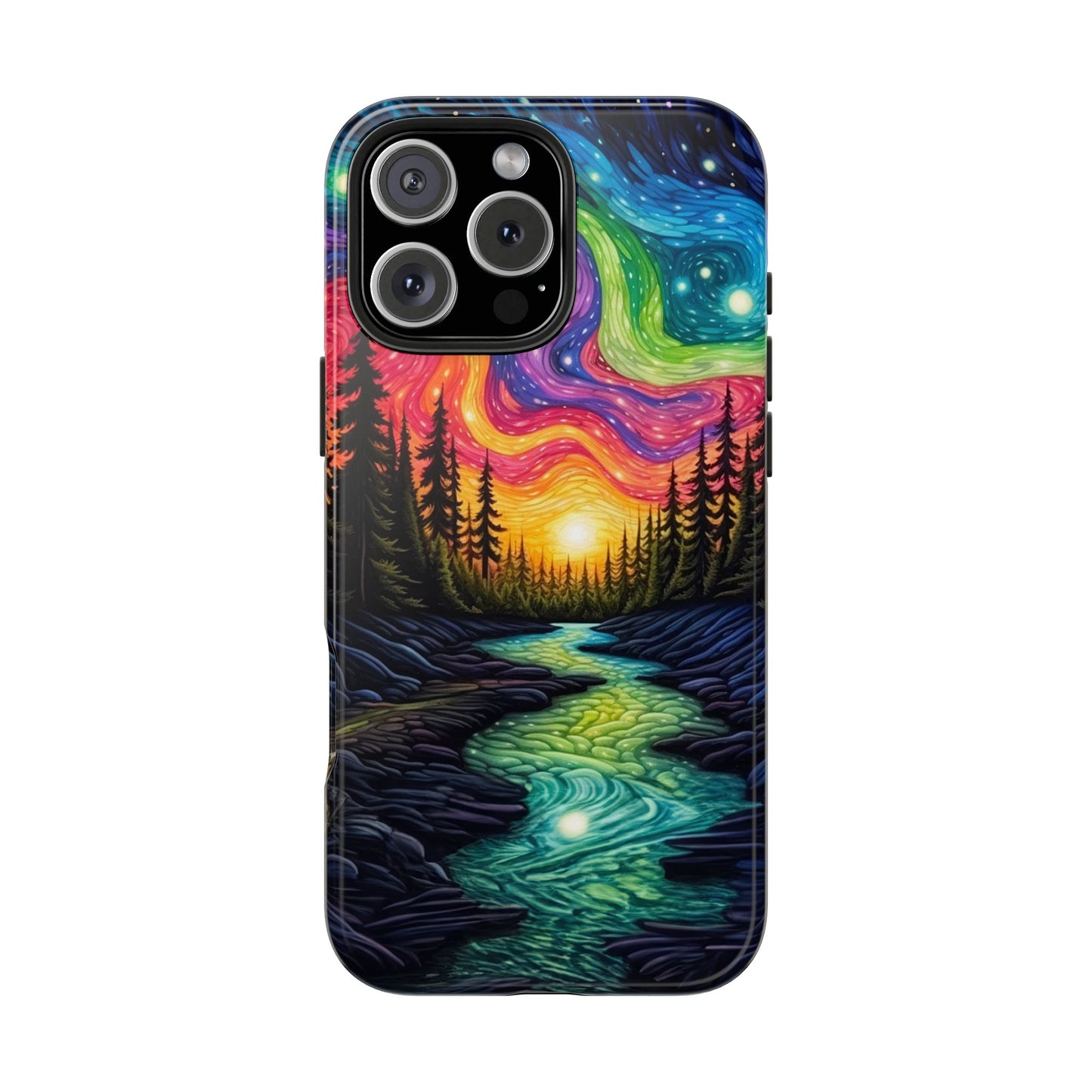 Celestial Nightscape iPhone Case – Vibrant River and Starry Sky Design